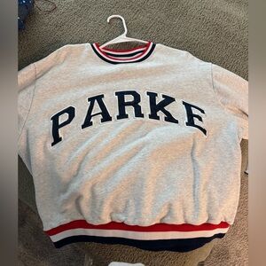 PARKE Gray Sweatshirt with Red and Blue Trim